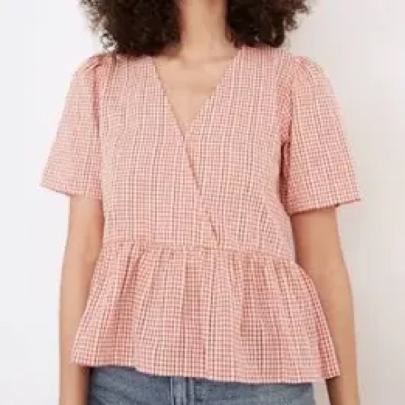 Madewell Tops - Madewell Crossover Peplum Top Textured Gingham Check 1X